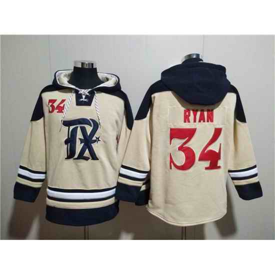 Men Texas Rangers 34 Nolan Ryan Cream Ageless Must Have Lace Up Pullover Hoodie